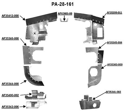 AF35399-011 Pa-28-161 Lh Rear Baffle Assy Bare Black Seal